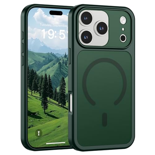 Image of SUPFINE Magnetic for iPhone 17 Pro Case Forest Green | (Compatible with MagSafe)(Military Grade Drop Protection)(Camera Protection)Translucent Matte Phone Cover