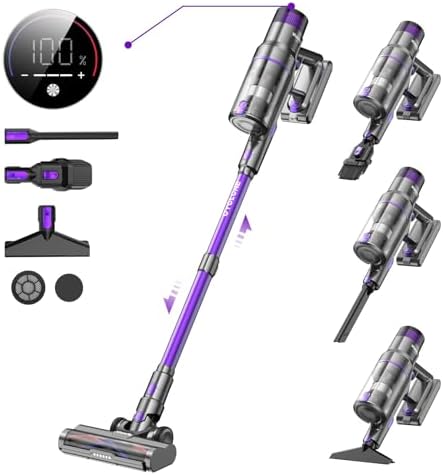 Vistefly V15s Max Battery Vacuum Cleaner Wireless 45000Pa, 580 W Wireless Vacuum Cleaner with Touchscreen 8-in-1 Dust Automatic Detect 70 Minutes Running Time for Pet Hair Hard Floors Carpet