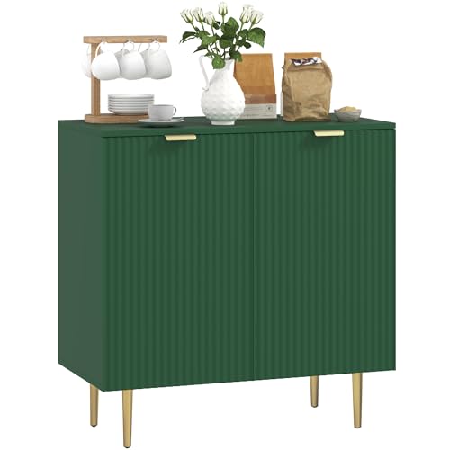 HOMCOM - Aparador de cocina, mueble de almacenamiento, con 2 puertas, estante ajustable, patas metálicas elevadas, para cocina, sala de estar, 80 x 40 x 80 cm, verde oliva