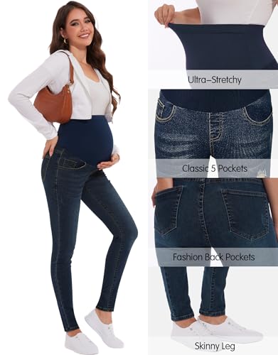 Image of PACBREEZE Women's Maternity Jeans Over Belly Skinny Stretchy Denim Pants Comfy Slim Pregnancy Pants