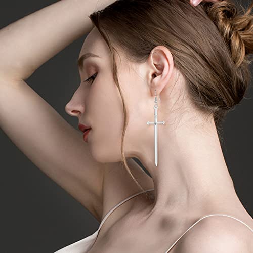 Wuweijiajia Unique Retro Gothic Long Sword Hook Earrings Vintage Silver Punk Style Knife Dangle Drop Earrings For Women Girls Trendy Men Statement Jewelry Gifts (Style-4-White) #TOP1