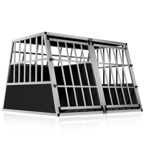 CADOCA® Cage de Transport XXL pour Animaux Aluminium MDF 2 Portes Noir Caisse Chien boîte Box de Transport Voiture