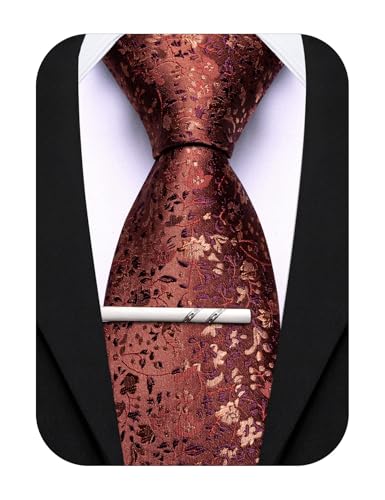 Image of Barry.Wang Floral Ties for Men Flower Necktie with Tie Clip Formal