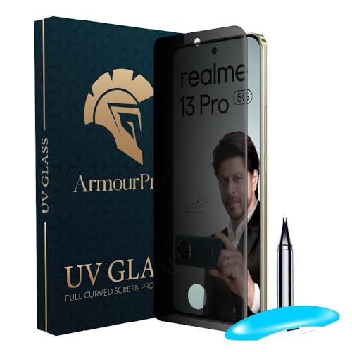 Image of ArmourPro UV Privacy Tempered Glass Compatible for Realme 13 Pro (6.7 Inch, Pack of 1) Edge to Edge Full SCreen Coverage & Installation Kit | Anti-Spy /Anti-Peeping 9H Hardness
