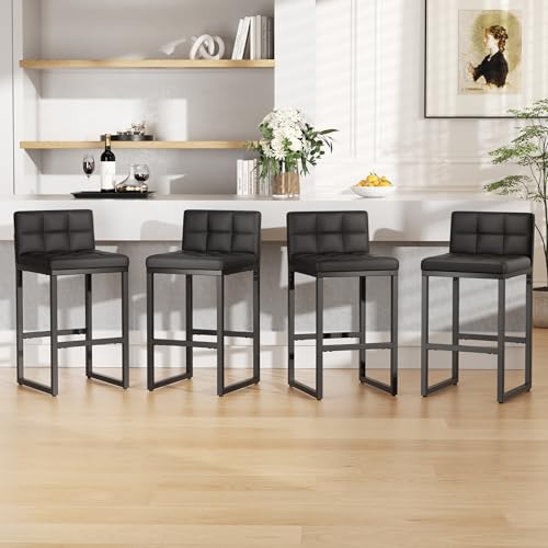Image of Bar Stools Set of 4, Modern Counter Height Bar Stools with Back,24 inch Black