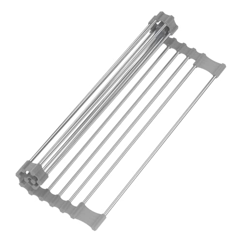 Rainsworth Escurreplatos, Escurridor Fregadero, Escurridor de Platos Plegable, Resistente al Calor，Escurreplatos Acero Inoxidable para Secar Frutas, Verduras y Platos，43.5x28.5 cm，Gris (Nuevo)