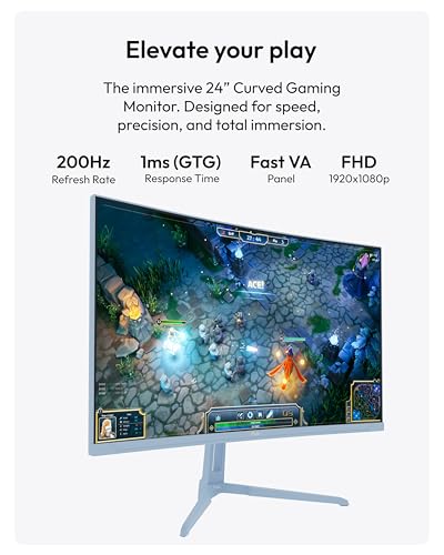 Image of Pixio PXC248WAVE Blue 24 inch 200Hz Refresh Rate FHD 1080p Resolution 1500R Curve Fast VA Panel 1ms GTG Response Time HDR Curved Gaming Monitor and PS1S Wave Blue Single Monitor Arm - Fits up to 32 in