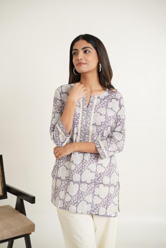 Image of Pure Cotton Printed Short Kurti for Women | Traditional Block Print Kurta Top | Casual & Workwear Ethnic Fashion