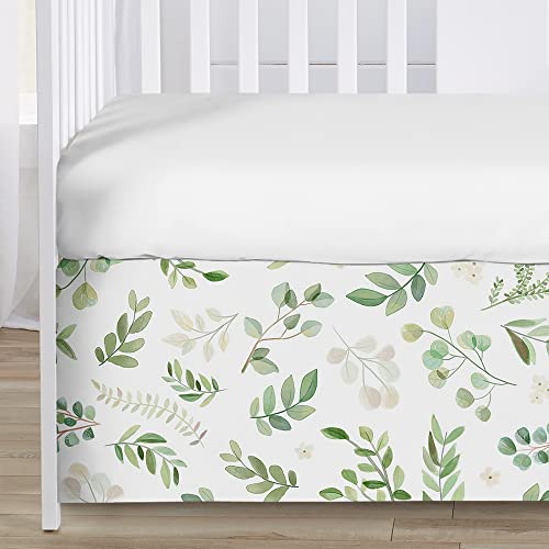 Image of Sweet Jojo Designs Floral Leaf Baby Girl Nursery Crib Bedding Set - 4 Pieces - Green and White Boho Watercolor Botanical Woodland Tropical Garden