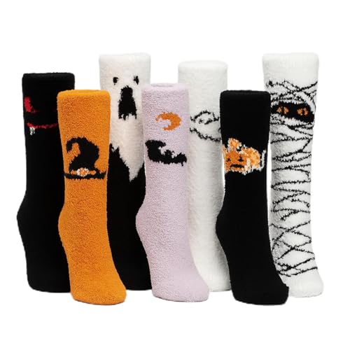 Chaussettes pelucheuses d'Halloween Sintege lot de 7 paires pour femme