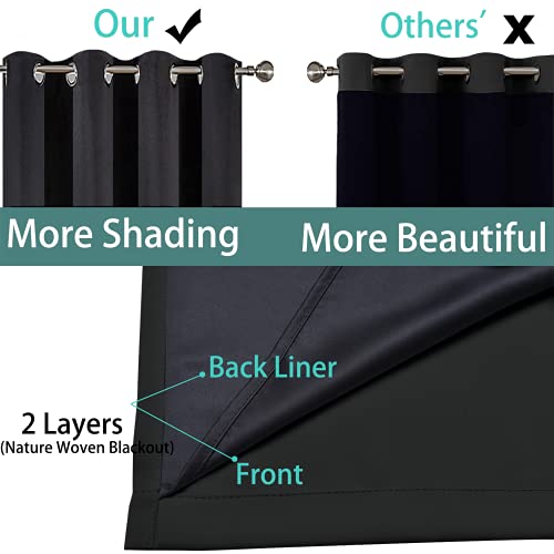 Image of Yakamok 100% Blackout Curtains for Bedroom, 2 Thick Layers Thermal Insulated Grommet Total Blackout Drapes with Black Liner for Living Room (62Wx63L,Black, 2 Panels)