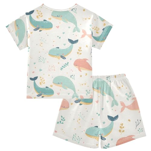 ALAZA Cute Whale Heart Fish Pajamas Short Sleeve 2 Piece Sleepwear Top and Bottom Pajama Set Unisex2