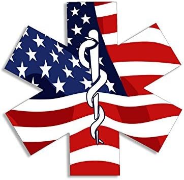 Imán EMT médico en forma de cruz bandera de Estados Unidos etiqueta magnética (estrella de la vida de la ambulancia)