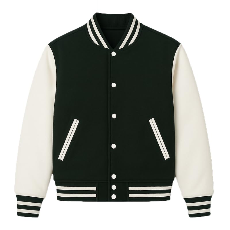 Image of Koverify Cotton Blend Standard Length Long Sleeves Winter Wear Solid Varsity Jacket For Men