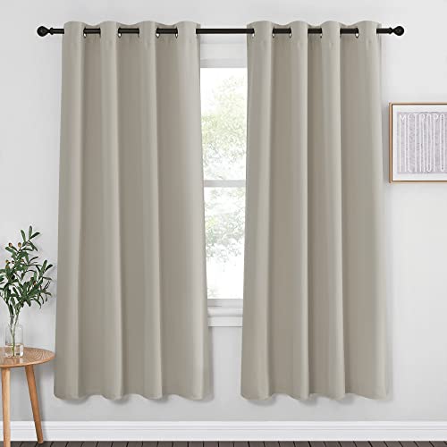 NICETOWN Room Darkening Bedroom Curtain 72 inches Long - Grommet Sound Reducing Window Treatment Privacy Thermal Curtain & Drape Light Blocking for Living Room (Natural, 1 Panel, W52 x L72)