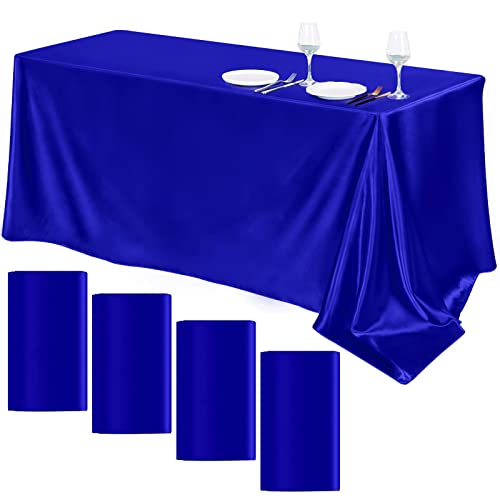 Image of TURSTIN 4 Pack Royal Blue Satin Tablecloth 102 x 58'' Overlay Table Cover