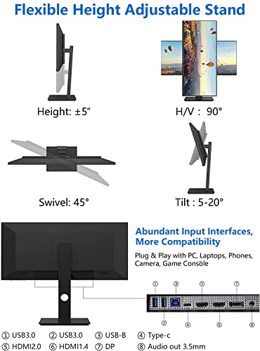 Image of INNOCN 24 inch Ultrawide Monitor 2560 x 1440p 75Hz QHD IPS Display 16:9 Computer Monitor 100% sRGB HDMI DP Computer Gaming Monitor USB Type-C HDMI Tilt /Height Adjustable Monitor, Wall Mountable, Black