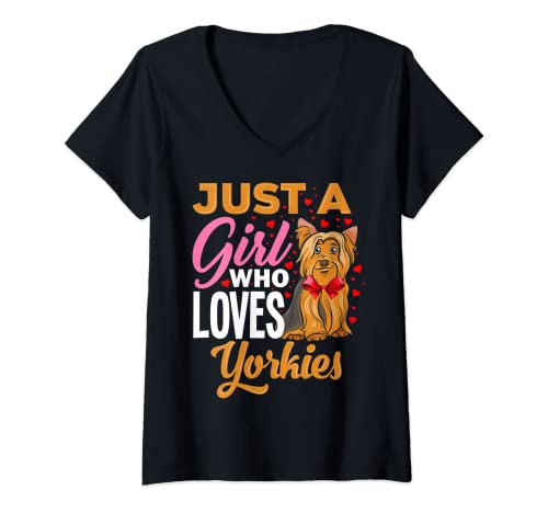 Mujer Fun Just a Girl Who Loves Yorkies - Dueños de mujeres y mascotas Camiseta Cuello V