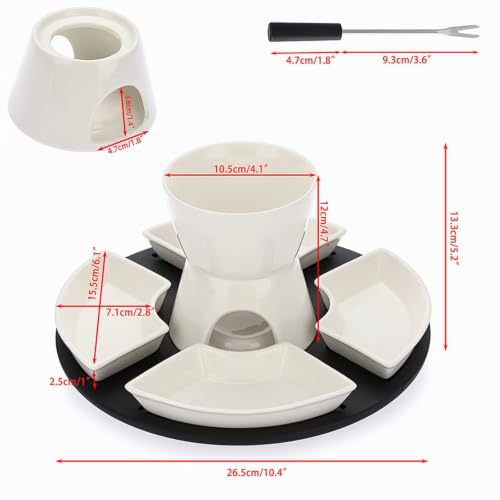BSTKEY Käsefondue-Set mit 1 Holzpalette, 4 Gabeln, 4 Schalen, 300 ml, Weiß – Bild 3