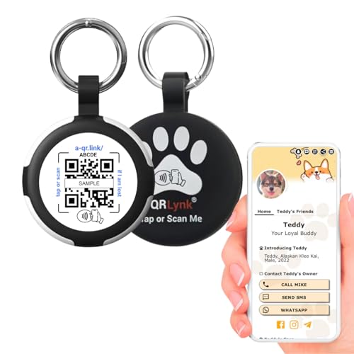Smart NFC Pet ID - QR Code Airtag Holder Ring - Silent Tag Collar - Waterproof, Lightweight Ideal for Dogs & Cats - Instant Access to Custom Profile (Black)