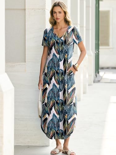 ANRABESS Women's V-Neck Short Sleeve Summer Maxi Shirt Dress w/ Slit Side & Pockets - image 7