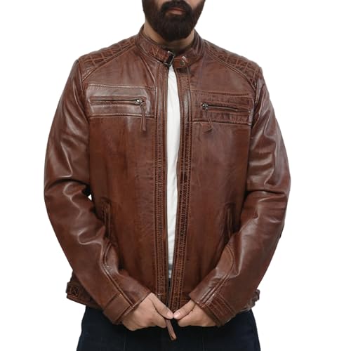Image of Men's Cafe Racer Brown Motorcycle Lambskin Leather Biker Jacket