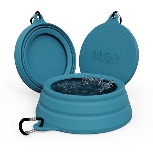 OHMO - Ciotola da viaggio per cani antigoccia（1000ml）, grande ciotola portatile per l'acqua, ciotola per animali domestici pieghevole a prova di schizzi per viaggi in auto, design unico