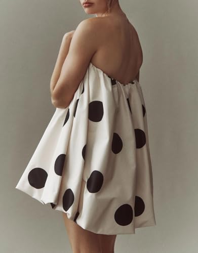 Faretumiya Women Polka Dot Bubble Mini Dress Strapless Flowy Short Tube Dress Off Shoulder Y2k Balloon Dress Party Beach(3