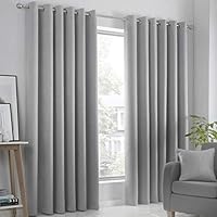 Fusion Strata Woven Eyelet Lined Curtains, Silver, 46 x 54 Inch