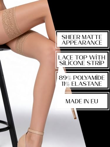 Image of Mila Marutti Sheer Thigh High Stockings for Women | Lace Top Lingerie Stockings Nylons | Black Multiple Colors Made in EU