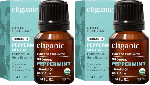 Image of Cliganic Organic Peppermint Essential Oil, 100% Pure Natural Undiluted, for Aromatherapy | Non-GMO Verified (Pack of 2)