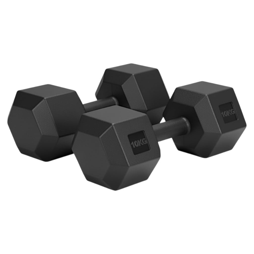FROOBY Hex Dumbbell Pair, Anti-Roll Weights for Home & Gym, Anti-Slip PVC Coated Dumbbells for Weight Lifting (2KG, 4KG, 5KG, 6KG, 7.5KG, 10KG), Sold in Pairs (black, 10KG Pair (Toatal 20KG))