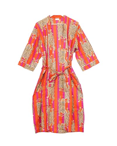 Kimono imprimé tigre en coton pour des matins cocooning dans une robe longue fluide
