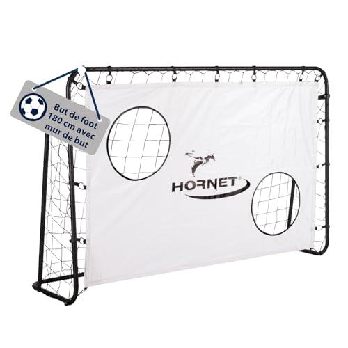 HUDORA But de football Hornet 180 avec cible - Goal de football extérieur pour enfants & adultes - But avec filet amovible & deux trous de tir renforcés