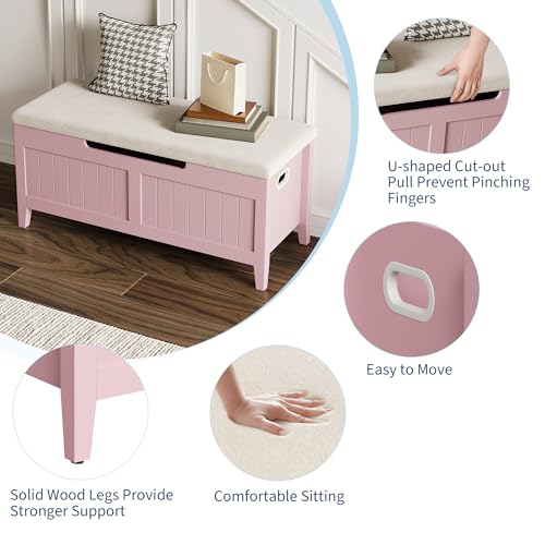 GAOMON Storage Bench with Cushion, 39.4” Wooden Chest Storage Box with 2 Safety Hinges, Entryway Benches with Flip-Top, Large Trunk for Living Room, Bedroom, Easy Assembly