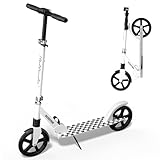 Nattork 8" Sturdy Wheels Kick Scooter for Teens & Adults - 220LB Weight Capacity, Front Shock Absorber and Adjustable Handlebar White