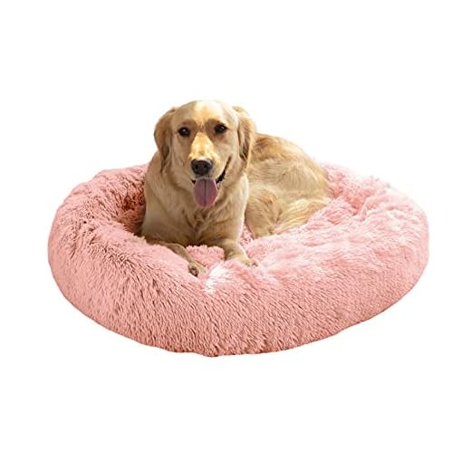 Veehoo Warming Round Dog Bed for Medium Dogs & Cats, Luxurious Faux Fur Donut Cuddler, Bolster Pet Bed & Sofa, Extra Plush Dog Pillow & Couch, Machine Washable, Pink