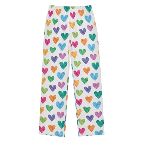 Colorful Love Heart Pattern Boys Long Pants Soft Trousers Elastic Waist Kids Lounge Bottoms with Pockets S-XL