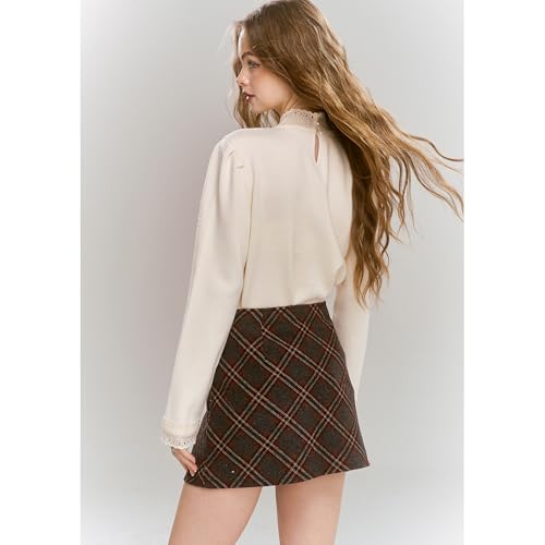 Womens Pullover Sweater Top Bow-Tie Neck Knitwear Lace Stitching Elegant4