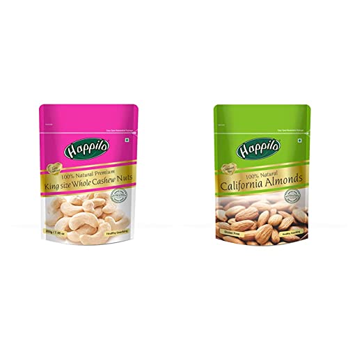 Image of Happilo 100% Premium King Size Whole Cashew Nuts, 200g & 100% Natural Premium Californian Almonds, 200g Combo