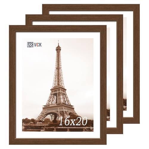 Image of VCK 16x20 Frames 3 Pack, Brown Poster Frame MDF Wood with Polished Plexiglass, Wall Mounting Horizontal & Vertical Display