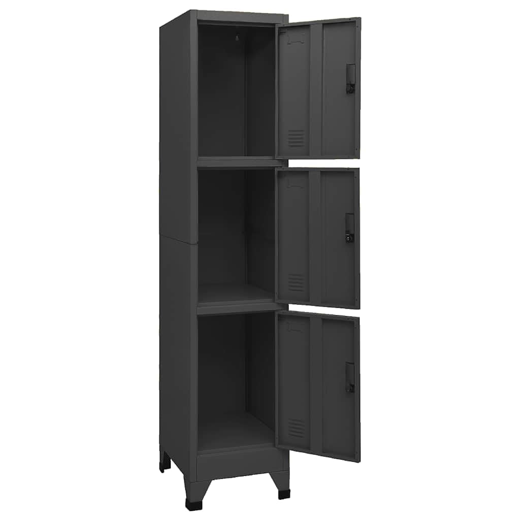 Armadietto in acciaio, 38 x 45 x 180 cm, design moderno con 3 ante bloccabili e prese d'aria, robusta soluzione di archiviazione per uffici, scuole e corridoi