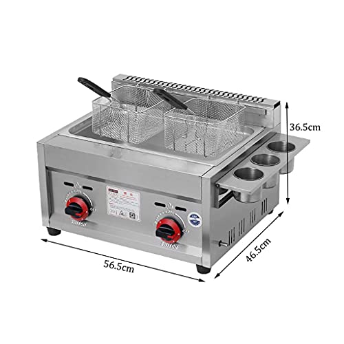Fritteusen- Fritteusen-Korb, 12-Liter-Handelsfritteuse, Gas-Fritteuse, Edelstahl-Doppelfritteuse, Frittiermaschine mit Korb und Deckel, unabhängiger Schalter – Bild 5