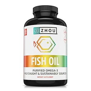 Zhou Nutrition Fish Oil, Max Strength Omega 3 Fish Oil, 120 Servings, 1250 mg with EPA and DHA, Purified, Sustainably Sourced Fish Oil, Heart, Joint and Brain Health, Burpless Softgels, 4 Month Supply