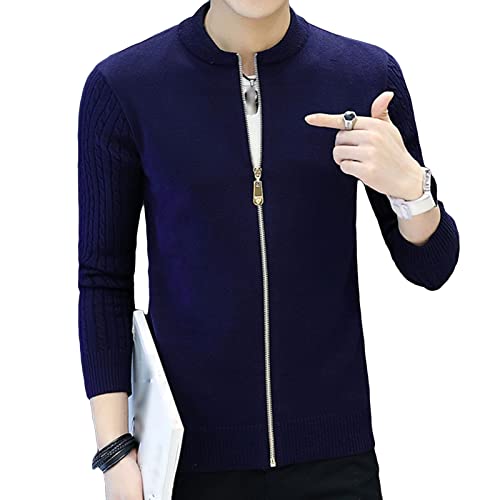 JEsilunmaMY Mens Slim Zipper Cable Knit Cardigan Long Sleeve Crew Neck Sweater Coat Solid Color Casual Fall Cardigan Knitwear