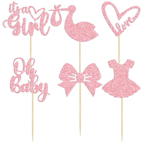 Gyufise 36 Pack Oh Baby Cupcake Toppers It'S A Girl Cupcake Toppers With Bow Dress Love Heart Pink Glitter Cake Picks Decorations For Baby Shower Girl Birthday Party Supplies thumb #2