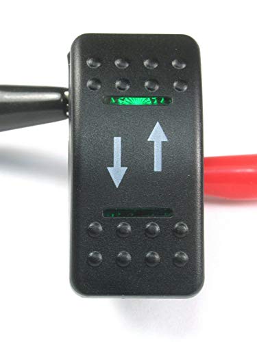(HO #23) MOMENTARY Rocker Switch; 7 Pins; DPDT, 20A 12vdc, Illuminated Green Lens Up/Down Arrows