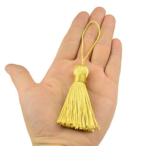 Image of Makhry 20pcs 4.3 Inch Handmade Silky Floss Mini Tiny Craft Tassels with 2-Inch Cord Loop and Small Chinese Knot for Earrings, Souvenir, Bookmarks, DIY Craft Accessory,Tags (#16 Light Gold)