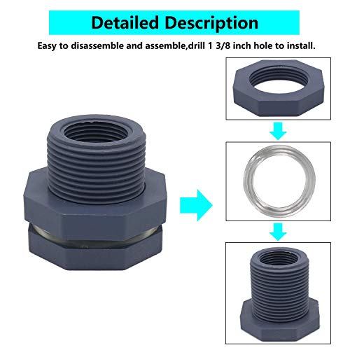 MIKIROY 2PCS 3/4 Inch PVC Rain Barrel Garden Spigot Kit, Bulkhead Fitting Adapter for Aquariums, Water Tanks, Tubs, Pools - Thumbnail 4