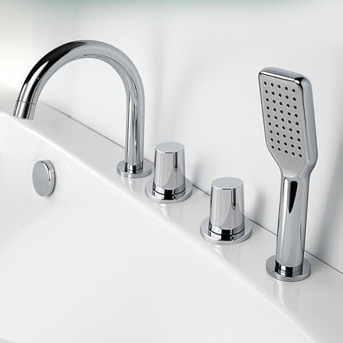 Mitigeur bain 4 trous pont monté avec douchette et commande en croix